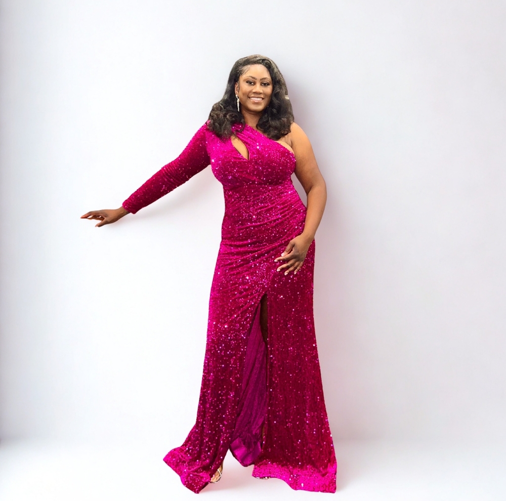 Fashion Nova Fuchsia One-Shoulder Sequin Gown
